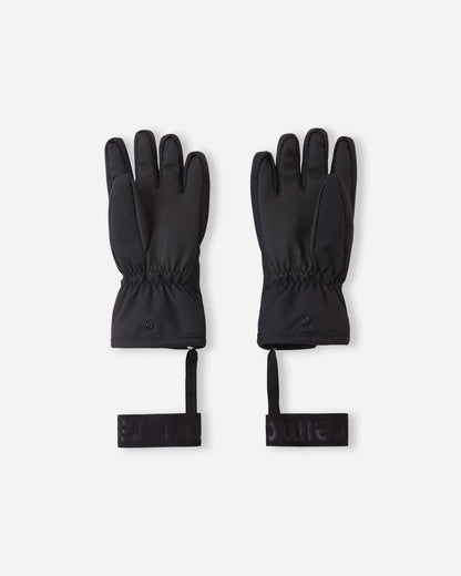Flat lay view of the palms of the blooming lilac Reima Hanskas kids' ski gloves, showcasing durable black reinforced gripping material across the palms and fingers designed for holding ski poles securely.