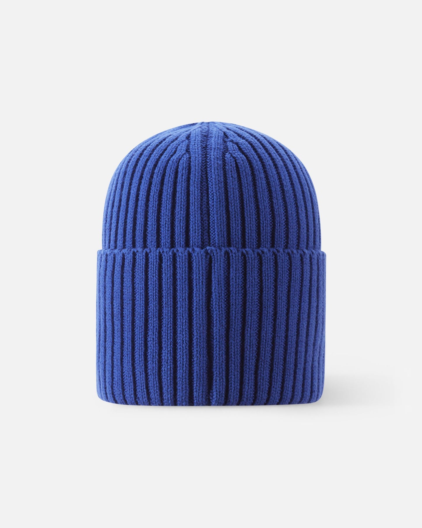 Back view of the sparkly blue Reima Hattara kids' organic cotton beanie, showcasing the clean, seamless vertical knit structure and comfortable fit.