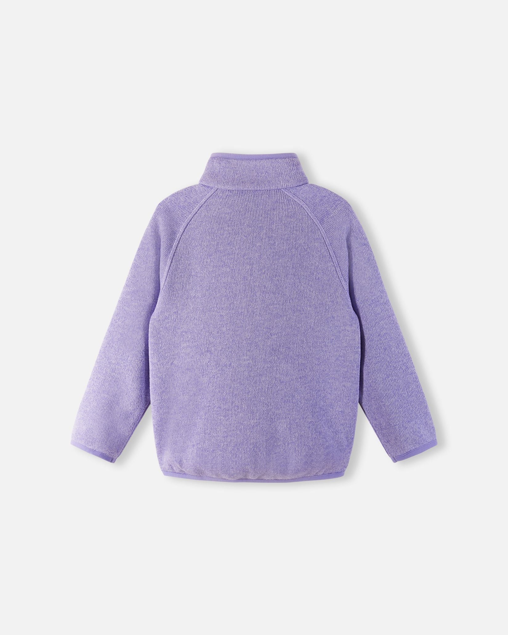 Back view of the Reima Hopper kids' blooming lilac knit fleece jacket, showcasing the raglan sleeves and smooth, durable mid-layer construction.