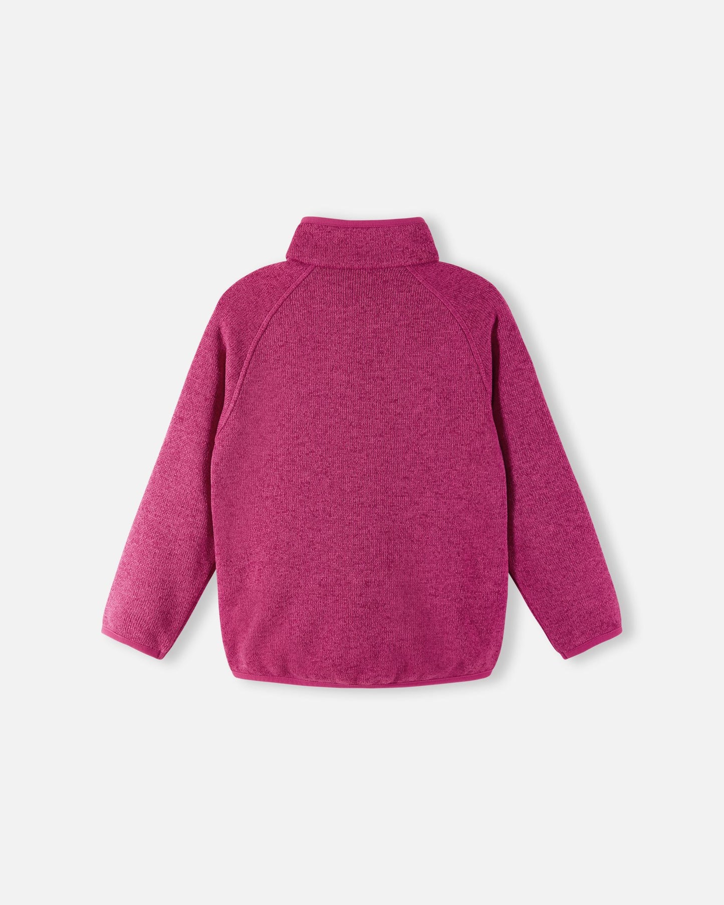 Back view of the Reima Hopper kids' rosy berry knit fleece jacket, showcasing the raglan sleeves and smooth, durable mid-layer construction.