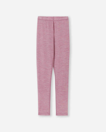 Front view of the grey pink merino wool base layer leggings from the Reima Kinsei kids' thermal set.