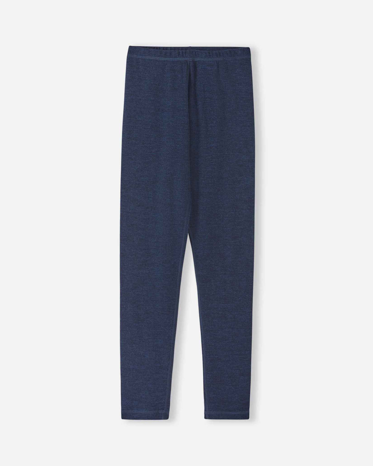 Front view of the navy blue merino wool base layer leggings from the Reima Kinsei kids set, against a white background.