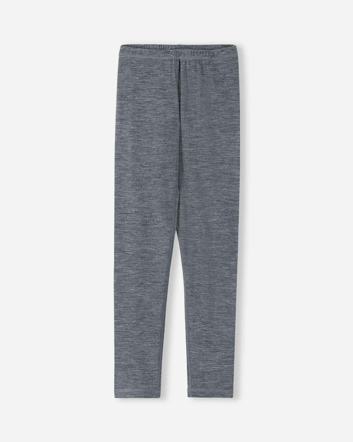 Front view of the thermal pants from the Reima Kinsei kids' merino wool base layer set in melange grey.