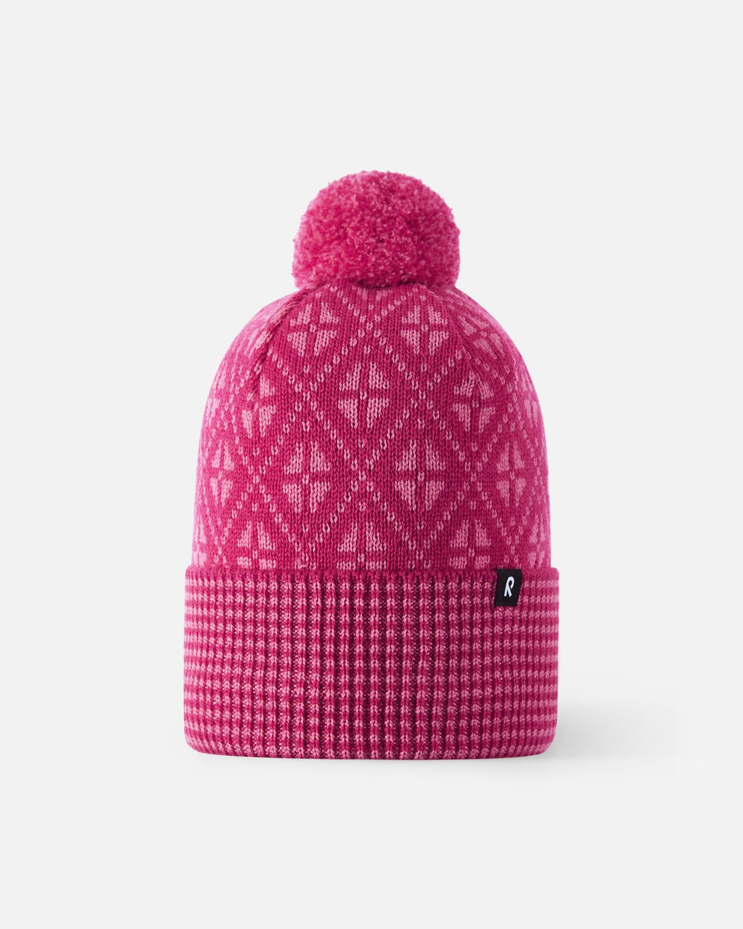 Front view of Reima Kuurassa kids' merino wool winter hat in rosy berry.