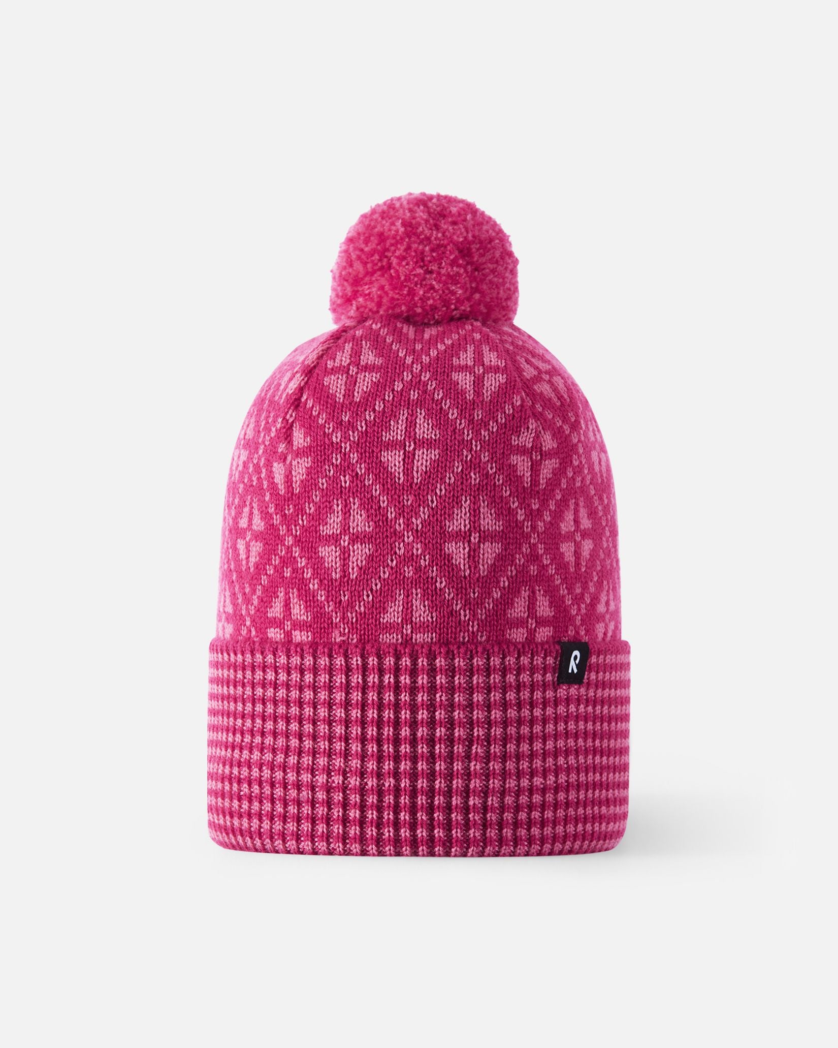Front view of Reima Kuurassa kids' merino wool winter hat in rosy berry.