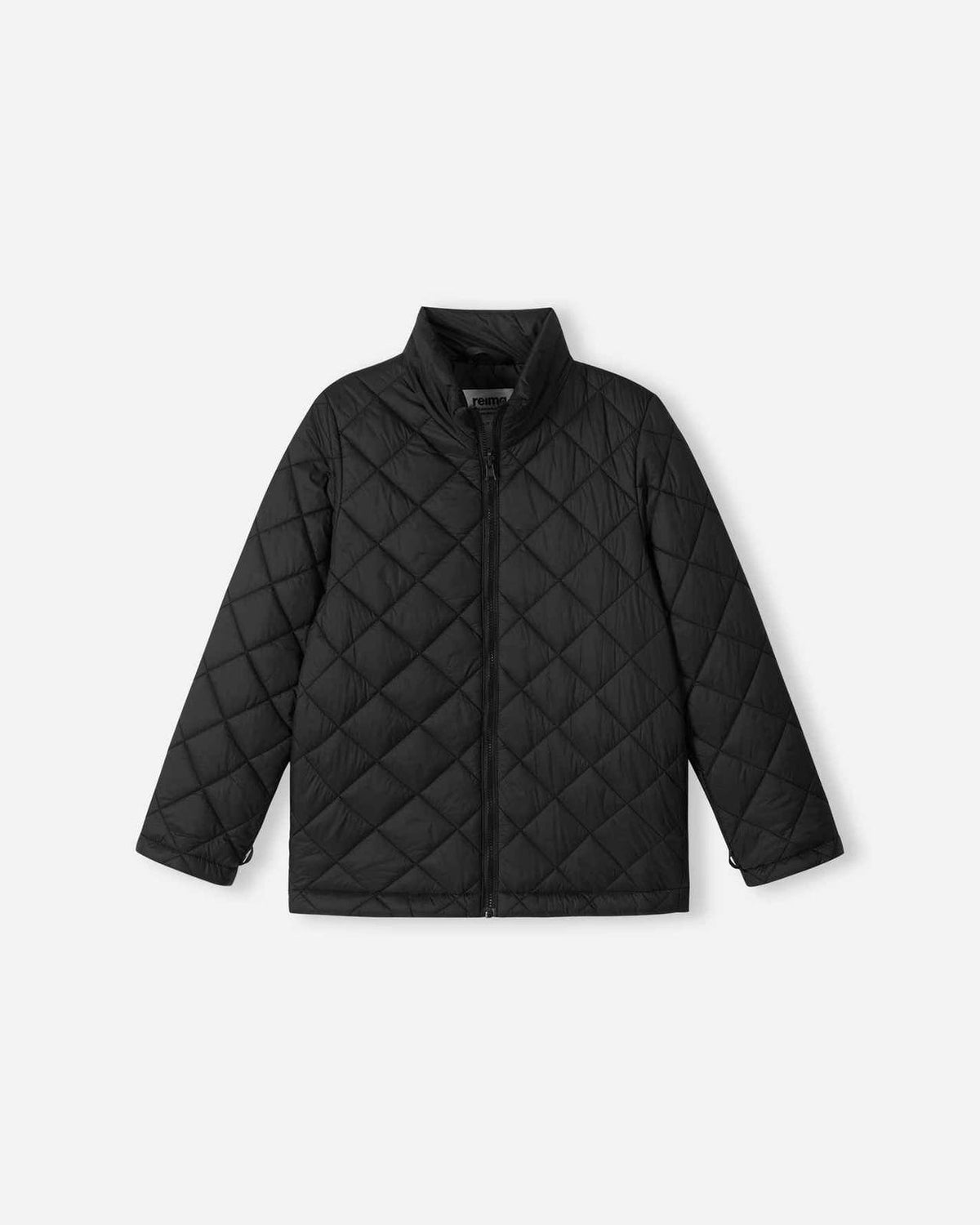 Front product view of the detachable black quilted inner jacket included with the Reima Syddi 3-in-1 kids jacket, featuring a classic diamond quilt pattern, an elastic hem, and a full front zipper.