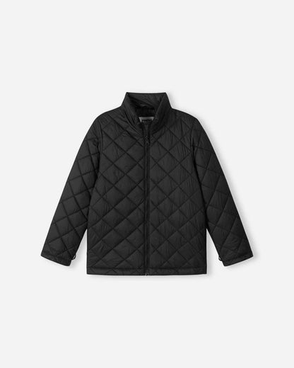 Front view of the removable, lightweight black quilted inner jacket that zips into the Reima Syddi 3-in-1 system.