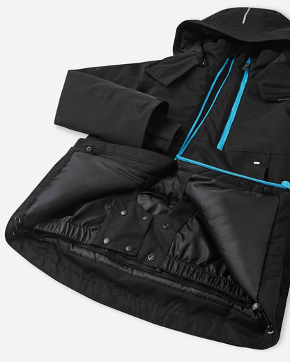 The open collar reveals the smooth inner lining and neck protection built into the Reima winter jacket.