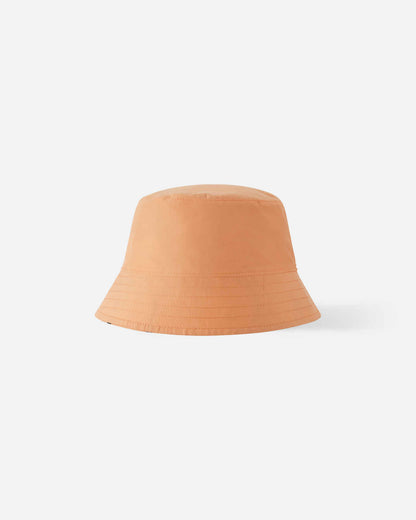 Reverse side of the Reima Viehe kids' apricot sun hat, featuring a solid pastel orange colorway that provides a versatile second look while maintaining maximum UPF 50+ UV protection.